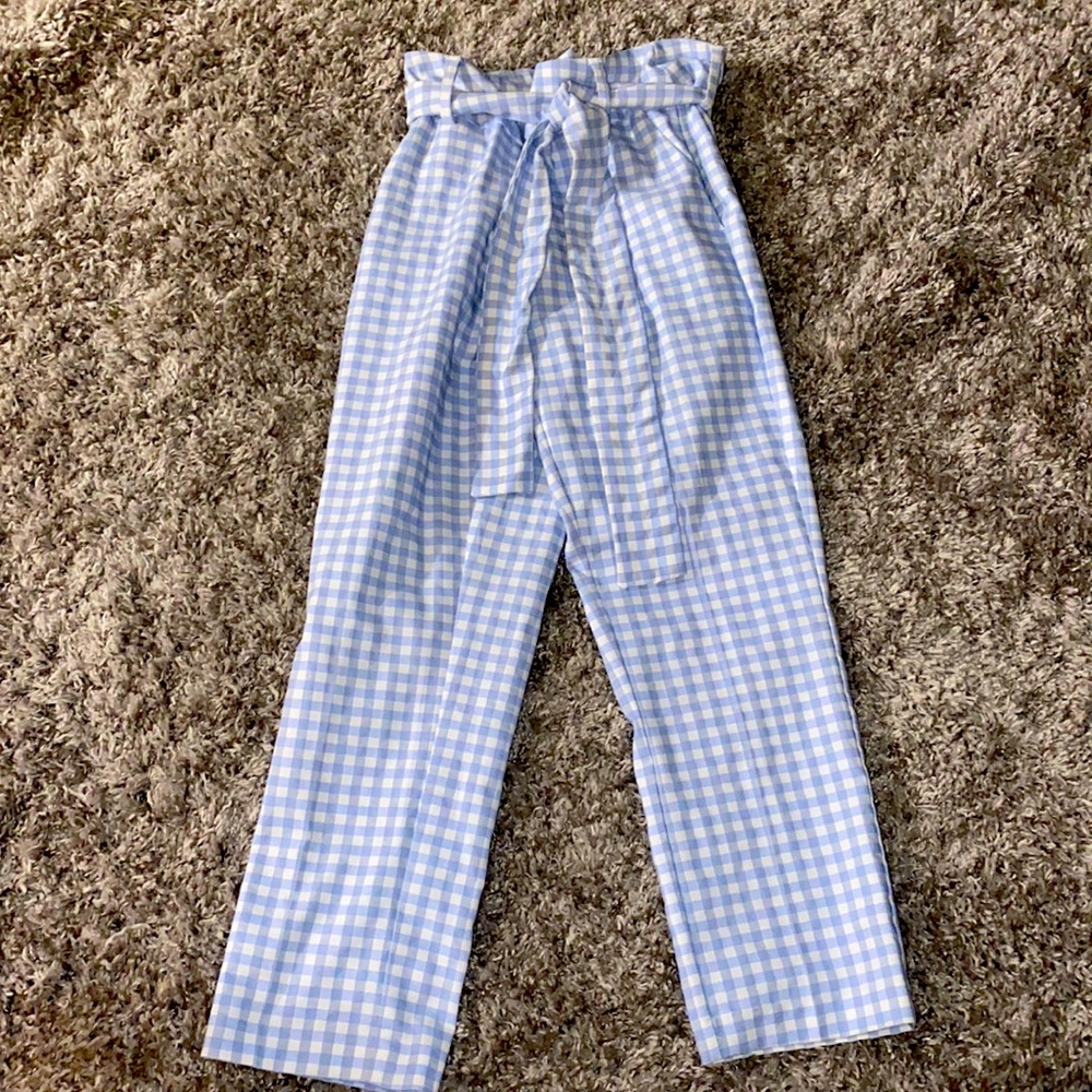 Blue and white gingham dress pants
